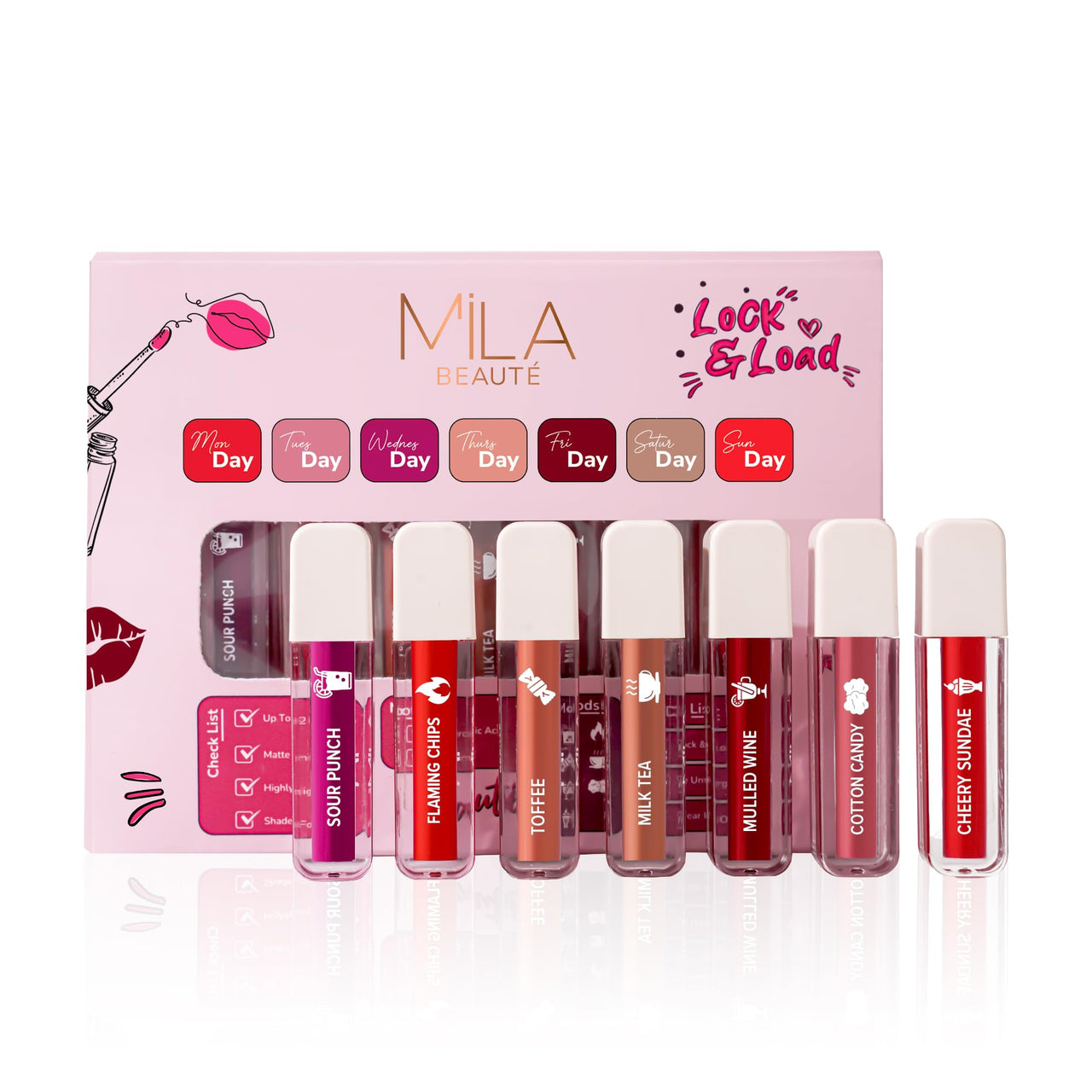 Mila Beauté Set of 7 Non Transfer Mini Liquid Lipstick Gift Set I 12 Hrs Transfer proof I With Hyaluronic Acid I Perfect For Gifting, Special Occasion, Wedding, Travel Friendly Combo for Women I Gift Pack