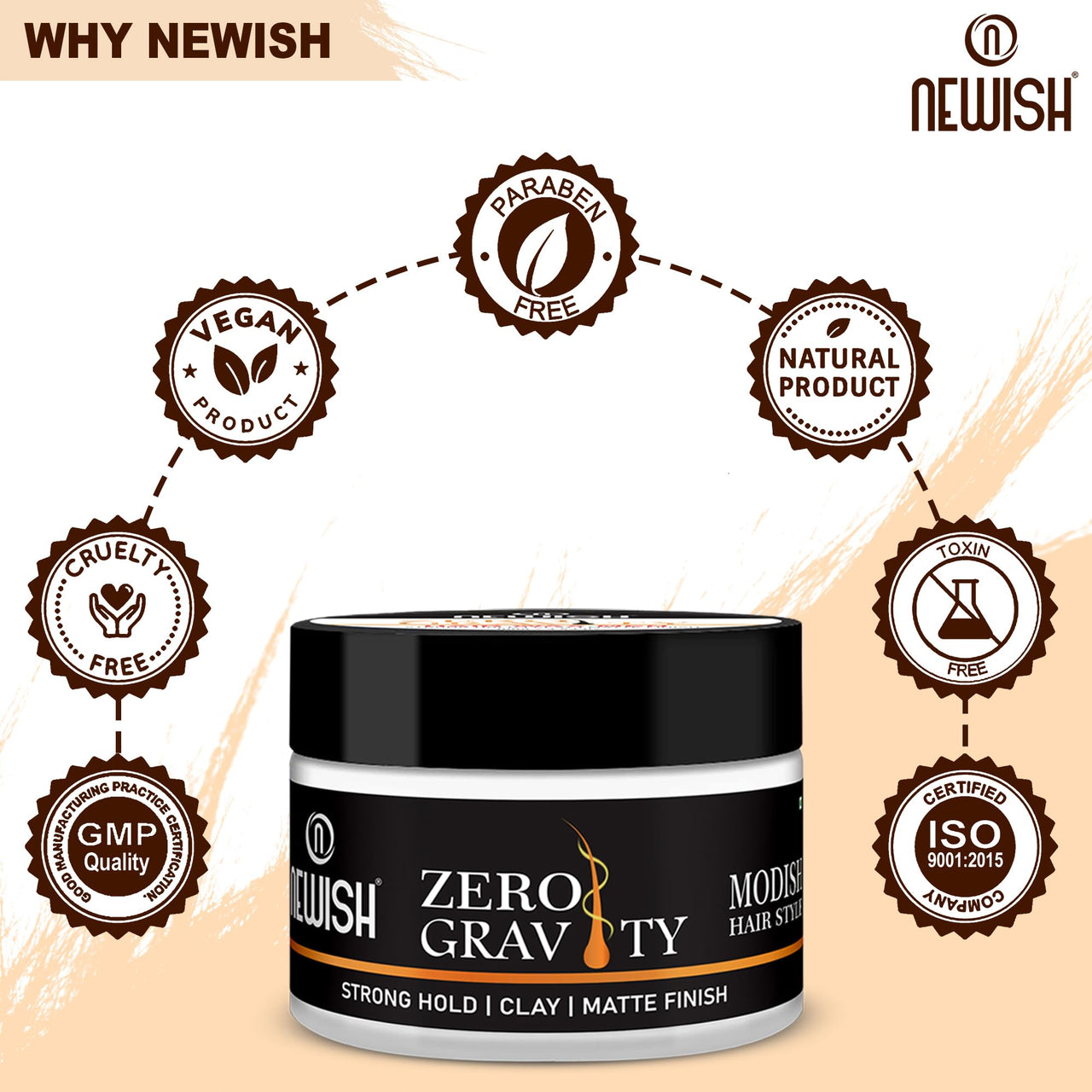 Newish Zero Gravity Hair Wax for Men | 100 gm | Strong Hold, Matte Finish, Long-Lasting | Hair Styling Wax for All Hair Types