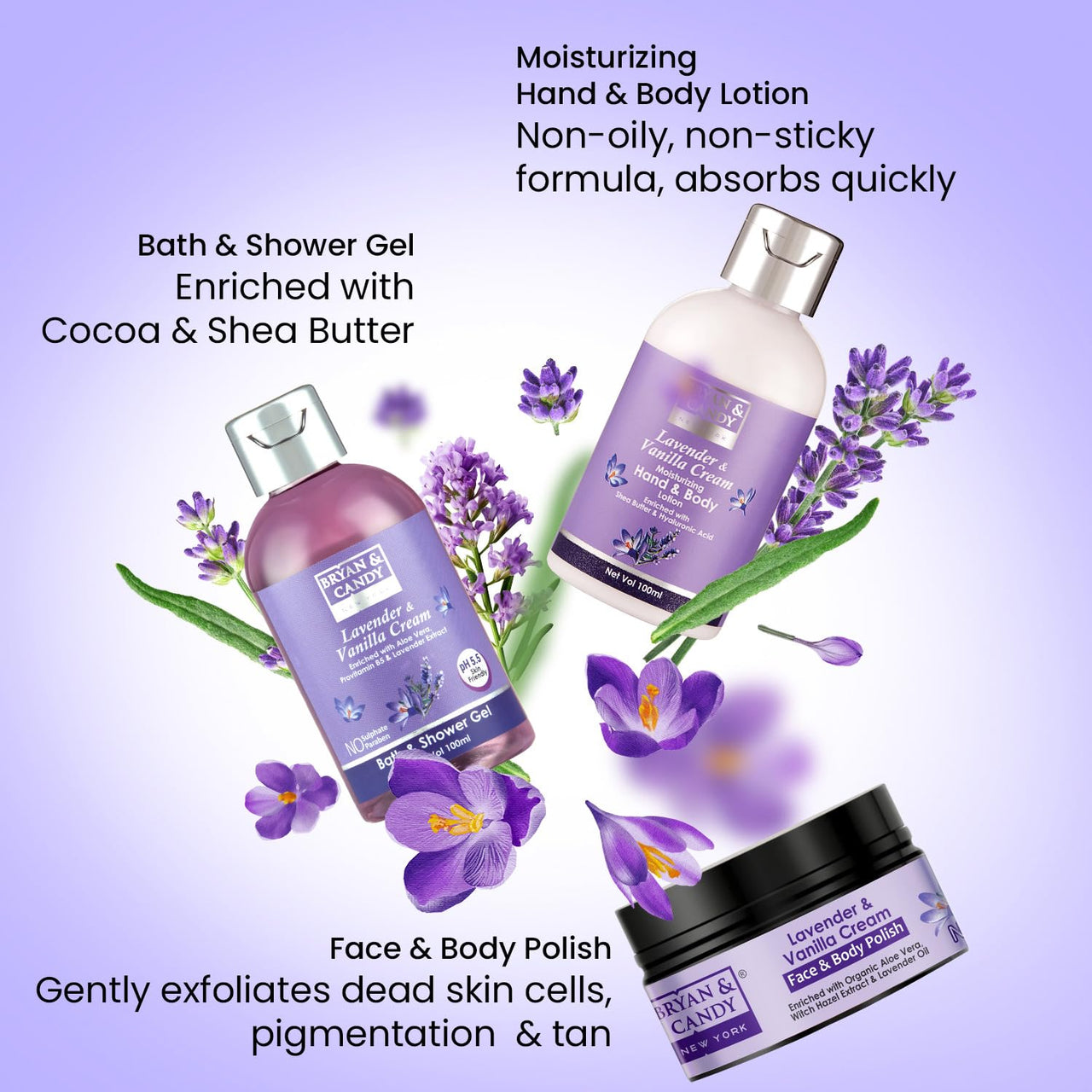 Bryan & Candy Lavender Bodycare Heart Collection | Women's Day Gift Set For Women| 100% Vegan,Ph5.5 Skin Friendly