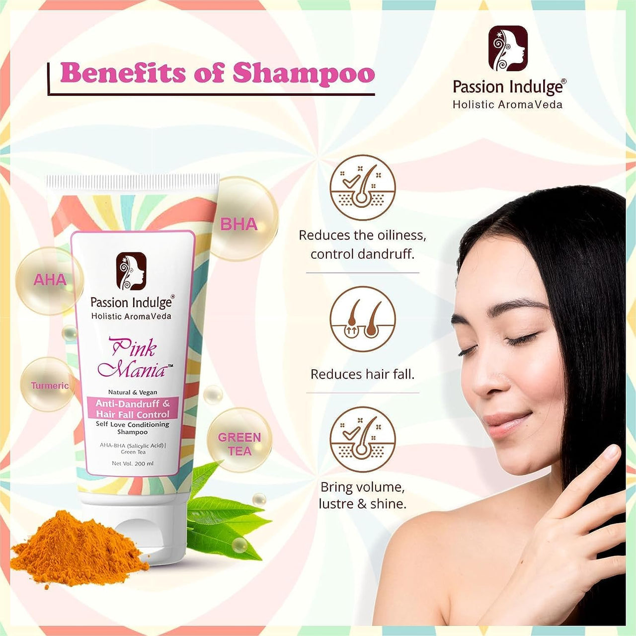 Passion Indulge Pink Mania Face Cleanser & Anti-Dandruff & Hair Fall Control Shampoo | Purifying & Oil Controlling with AHA BHA, Turmeric & Green Tea