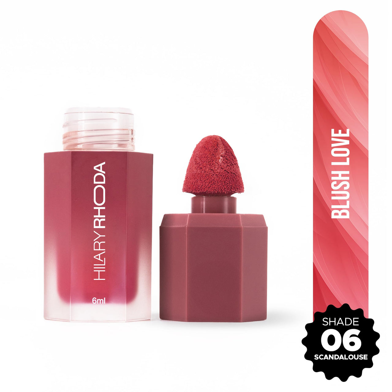 Hilary Rhoda Blush Love | Highly Pigmented Liquid Blush & Super Dewy Finish | Built-in Sponge | All Day Wear & Buildable Formula | Leak-Proof - 6ml (Scandalous | Shade 06)