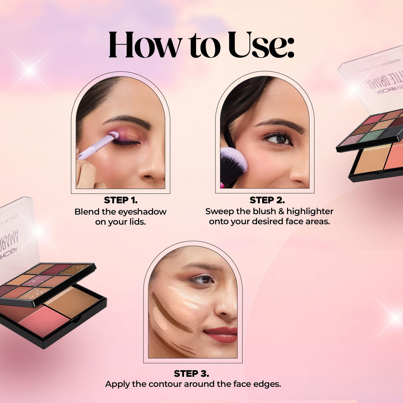 Hilary Rhoda Transform Face Palette|9 Eyeshadows|2 Blushes|Highlighter & Contour|Highly Pigmented|Available In 2 Variants|Matte & Shimmer Finish|All-In-One Kit|18G (Soft Glam - Shade 01)