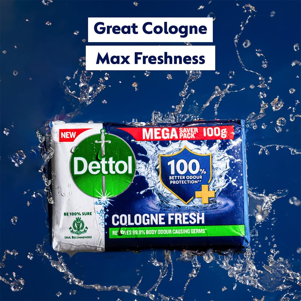 Dettol Cologne Fresh Bathing Soap Bar with 100% better odour protection- 150g Pack of 4, (600gm)