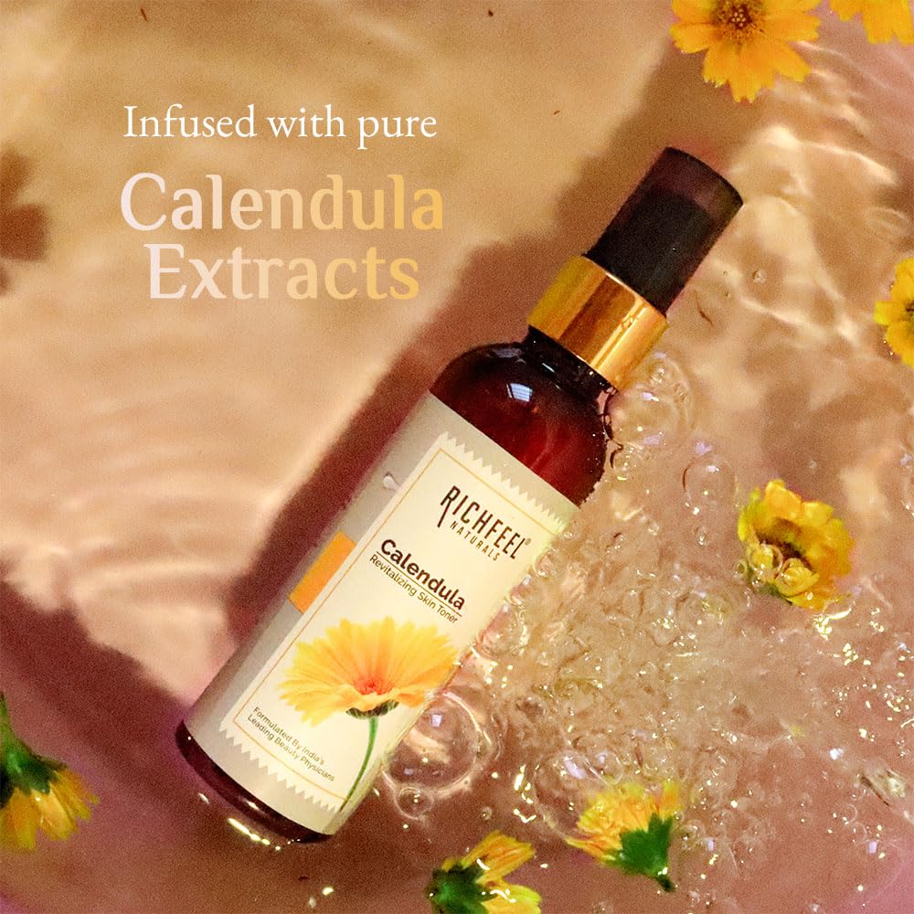 Richfeel Calendula Revitalising Skin Toner | Power of Soothing Calendula Extracts | For skin prone to Acne & Blemishes | Physician Formulated | 80 Ml
