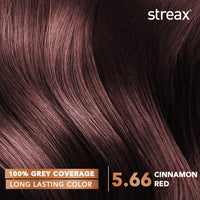 Streax Crème Permanent Hair Colour - 5.66 Cinnamon Red Hair Color-140 ml, 100% Grey coverage, Long Lasting Hair colour for women