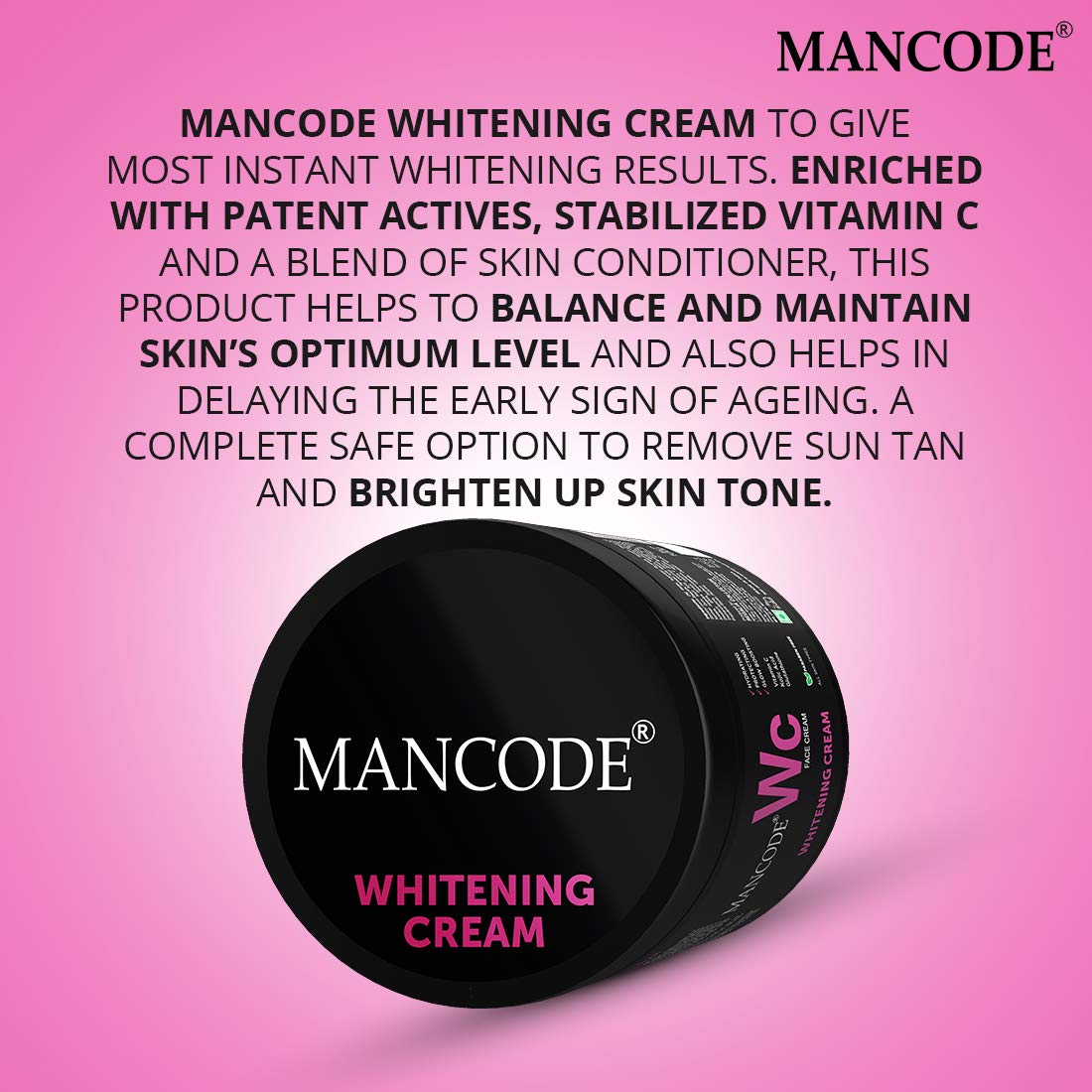 Mancode Whitening Cream for Men | 100g | Glowing Radiant Skin | Daily Defence From Pollution | Reduces Acne & Dark Spots | Cream With UV Protect | Everyday Skin Care