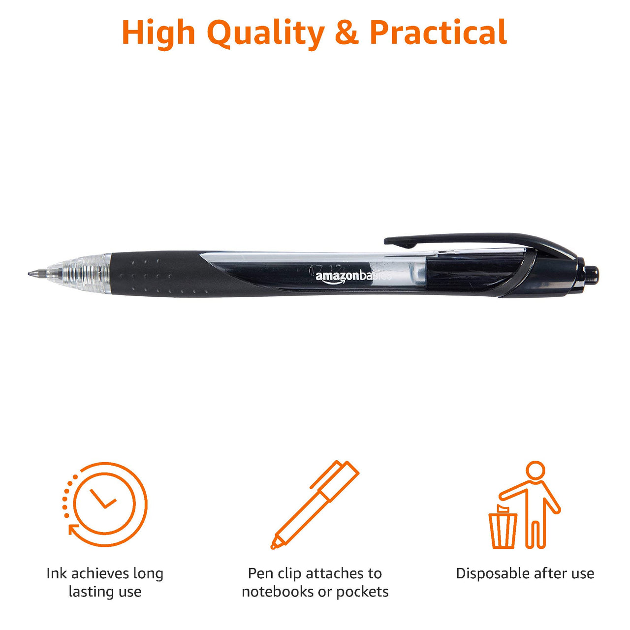 Basics Retractable Gel Ink Pens - Fine Point Pen, Black, 12-Pack