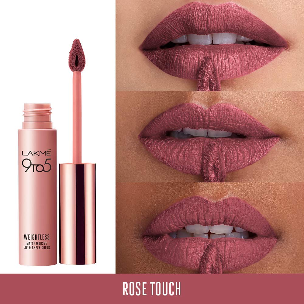 Lakmé 9 To 5 Weightless Mousse Lip & Cheek Color | Set Of 2 Shades Of 2 In 1 Lipstick+Blush Combo With A Matte Finish, Crimson Silk, 9 G & Rose Touch, 9 G