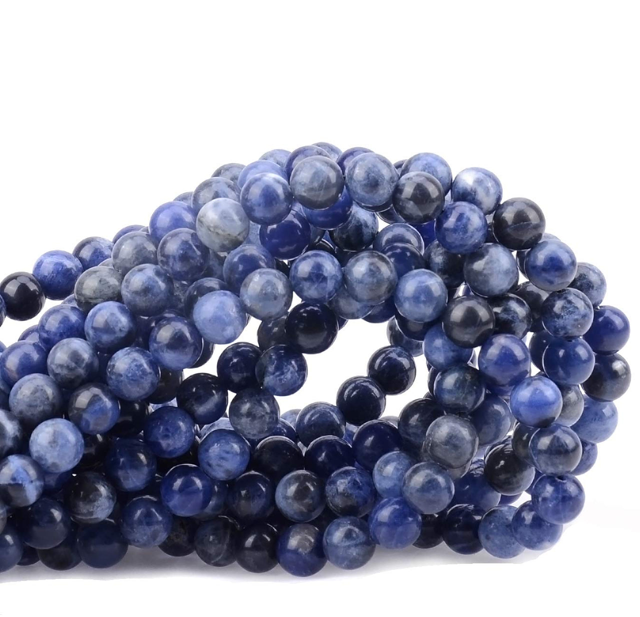 100Pcs Natural Crystal Beads Stone Gemstone Round Loose Energy Healing Beads with Free Crystal Stretch Cord for Jewelry Making (Blue Sodalite, 8MM) Blue Sodalite