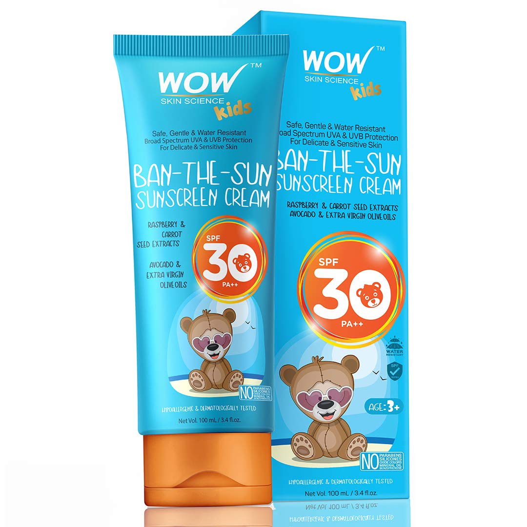 WOW Skin Science Kids Ban-The-Sun Sunscreen Cream For Combination Skin, Spf 30 Pa++ - No Parabens, Silicones, Oxide Color, Mineral Oil And Benzophenone, 100 Ml, Pack Of 1