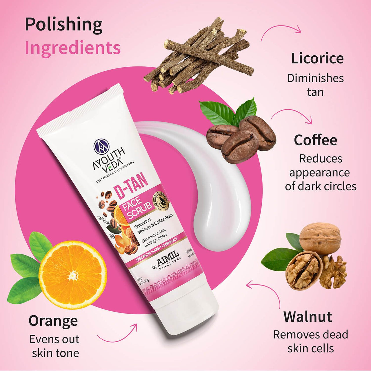 Ayouthveda D-Tan Scrub for Tan Removal, Glowing Skin & Deep Exfoliation | With Papaya, Lemon, Almond & Walnut | Removes Dead Skin Cells, Improves Texture | For All Skin Types| For Men & Women | 100g