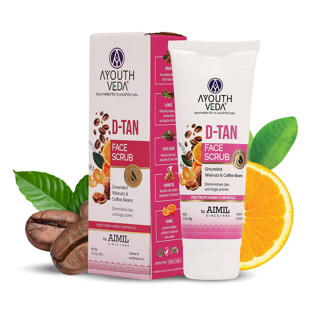 Ayouthveda D-Tan Scrub for Tan Removal, Glowing Skin & Deep Exfoliation | With Papaya, Lemon, Almond & Walnut | Removes Dead Skin Cells, Improves Texture | For All Skin Types| For Men & Women | 100g