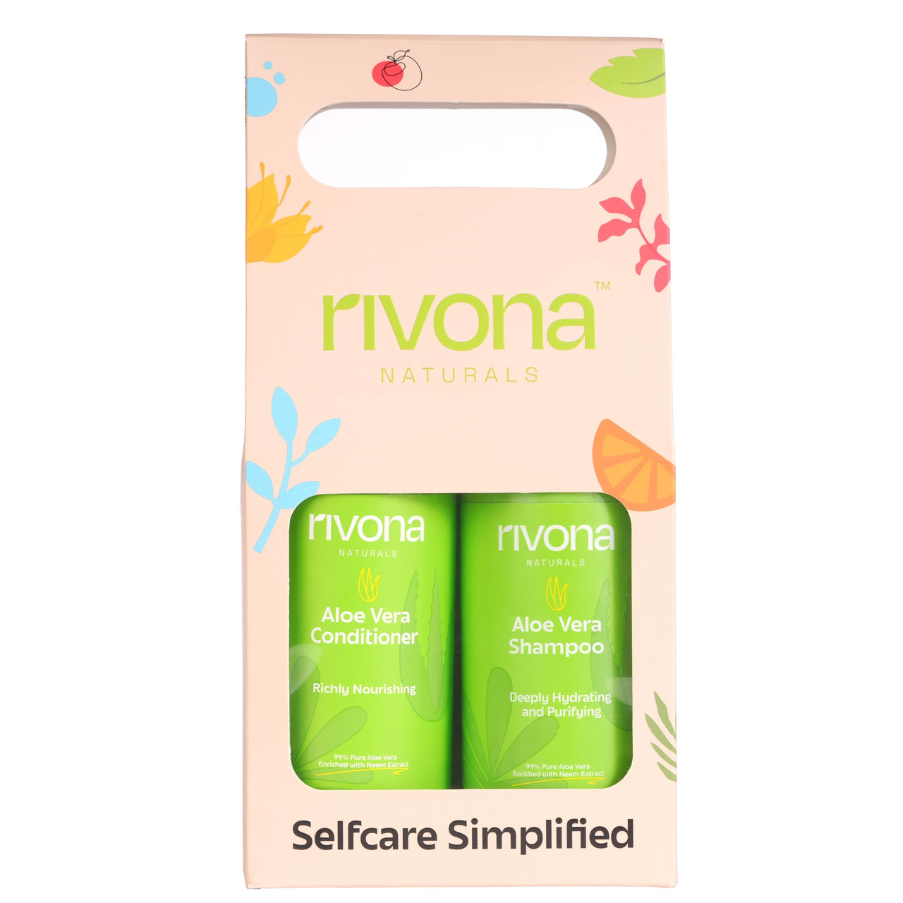 Rivona Naturals Aloe Hair Nourishing Shampoo and Conditioner Set |Natural Hair Care Duo with Aloe Vera & Neem Extracts for Deep Cleansing, Hydration, and Scalp Nourishment| 500ml