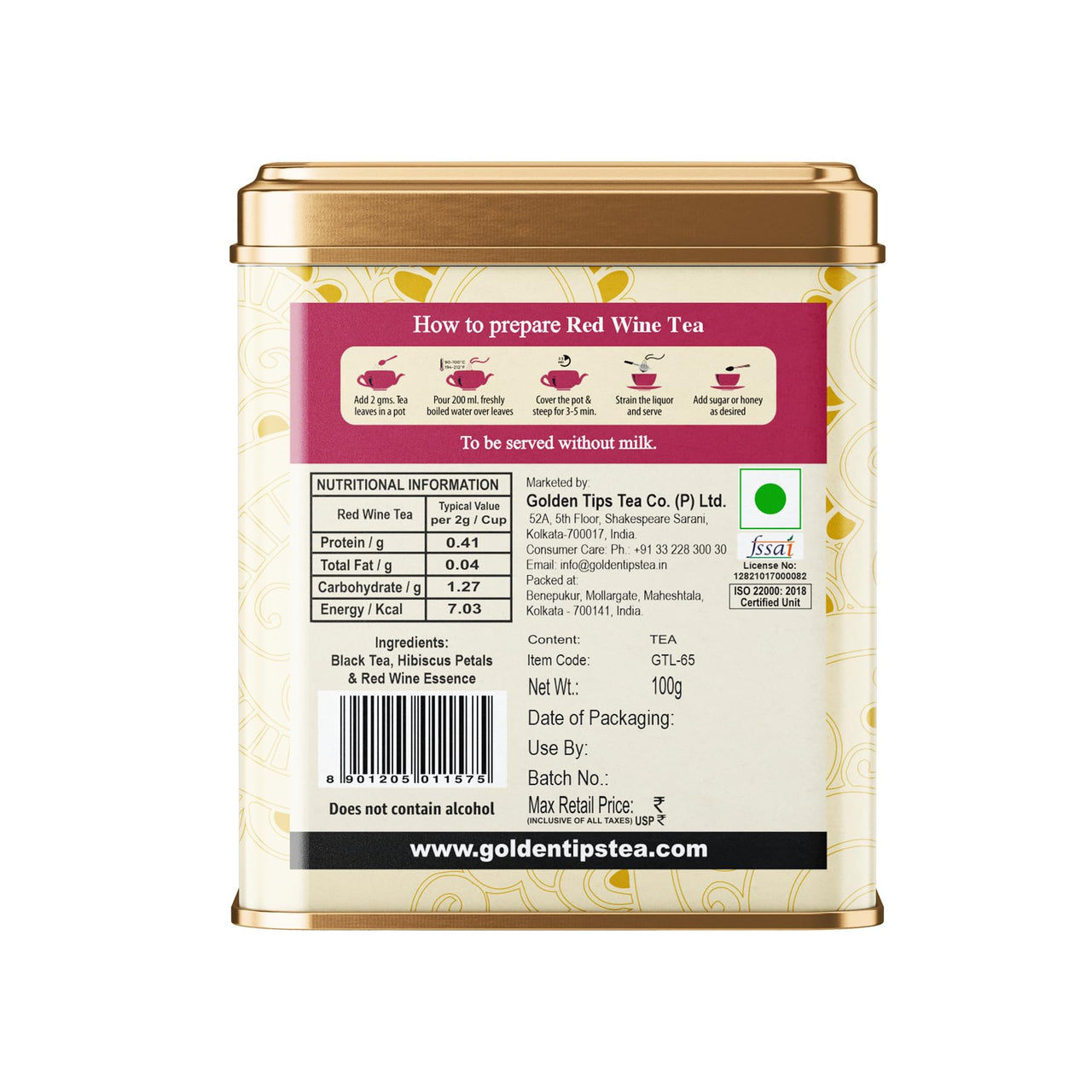 Golden Tips Red Wine Tea Loose Leaf Black Tea with Red Wine Essence, Hibiscus, Fruity & Floral Smooth, Aromatic Drink Enjoyed Hot or Cold (100 Gram- 50 Cups)