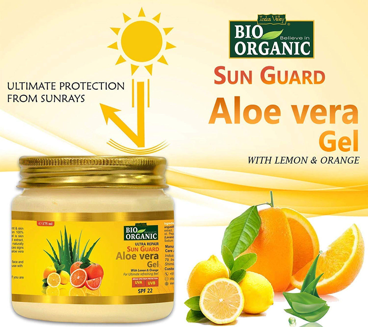INDUS VALLEY Bio Organic Sun Guard Aloe Vera Gel With Lemon & Orange For Ultimate Refreshing Feel (175 * 2=350ml)