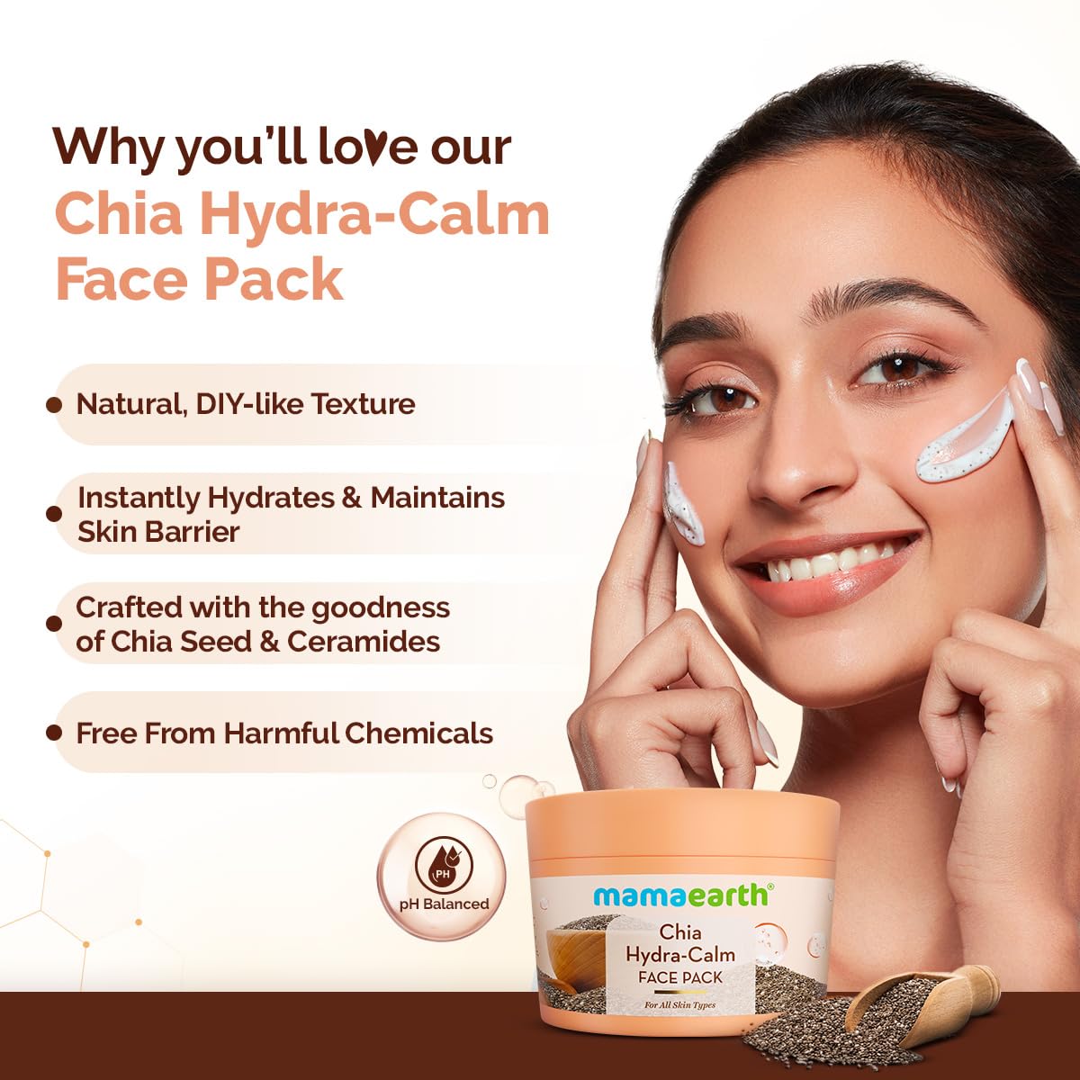 Mamaearth Chia Hydra-Calm Face Pack with Chia Seed & Ceramides for Healthy Skin Barrier - 200g | DIY-like Texture | Instant Hydration & Glow | Gel Cream Cooling Mask | Free From Harmful Chemicals | All Skin Types
