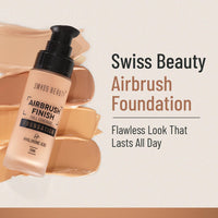 Swiss Beauty Airbrush Finish Lightweight Foundation | Full Coverage Blendable Foundation For Face Makeup |With Benefits Of Hyaluronic Acid, Aloevera And Vitamin E | 30Ml | Shade- 06 Warm Sun