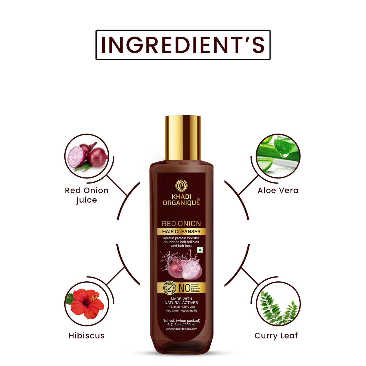 Khadi Organique Apple Cider Vinegar & Red Onion Shampoo Combo | Gentle & Natural Detox Formula that Helps Remove Dandruff & Buildup | Natural Shampoo with No Sulphate & No Paraben | Best Suitable for Women & Men - Pack of 2 - 2x200ml