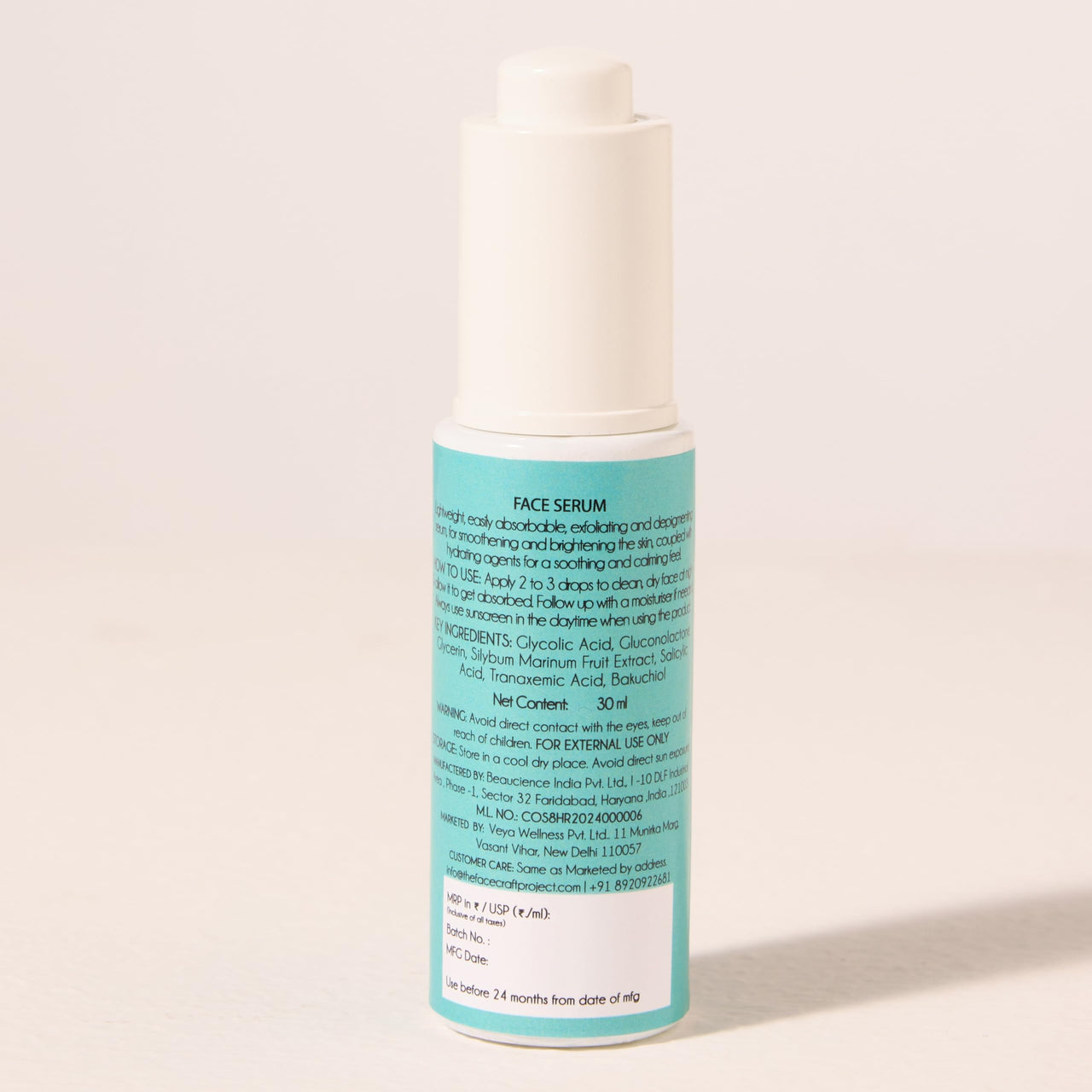THE FACECRAFT PROJECT Exfoliate Gentle Face Formula | Smooth Texture | Hydrating | Daily Use |(30ml)