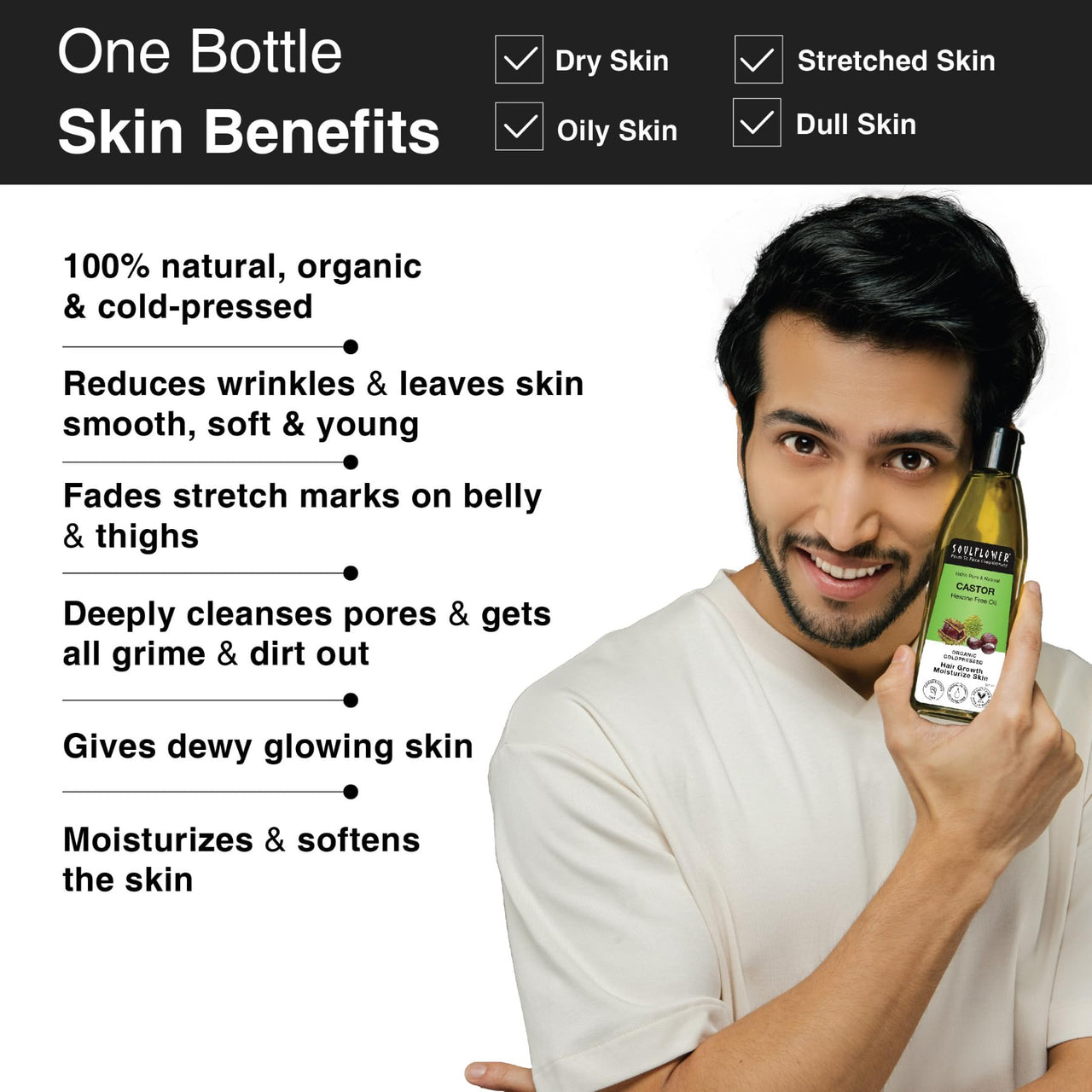 Soulflower Organic Castor Hair Oil 225ml | Cold-Pressed & Clinically Proven for Hair Growth | Stronger Hair, Skin Hydration & Nail Care | 100% Pure & Natural | No Mineral Oil or Parabens