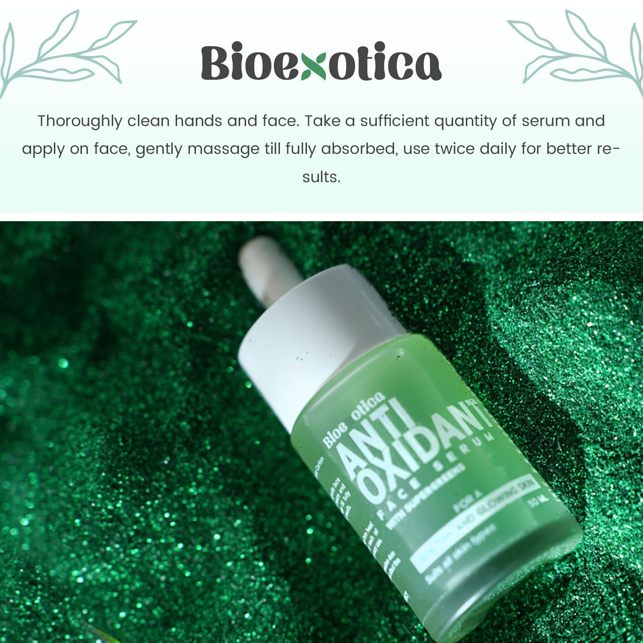 Bioexotica Anti-Oxidant Face Serum Helps Tightening Skin contains Seven Super Herbs & Aloe Vera For 24 Hours Moisturizing Suits All skin Types, No Silicon's & No Parabens - 30 ml (Pack of 1)