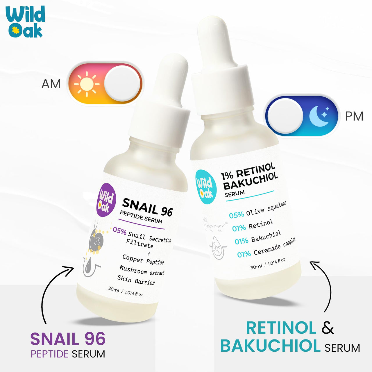 WildOak Advanced Korean Snail Mucin 96 Peptide Face Serum | Powerful Skin Barrier, Anti-Aging & Wrinkles | 72 Hours Skin Hydration | Korean Skincare | Tremella Mushroom for Dewy Soft & Plump Skin | 30ml