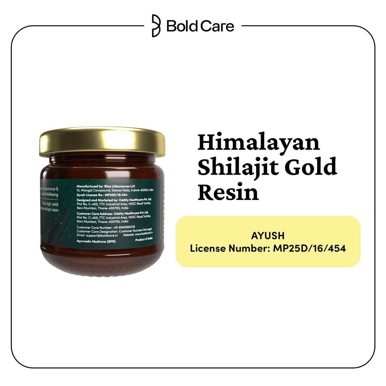 Bold Care 100% Pure Himalayan Shilajit 24K Gold Resin (20gms) with 80+ Effective Minerals and 75% Fulvic Acid | Helps with stamina, metabolism & muscle recovery | Original Shilajeet