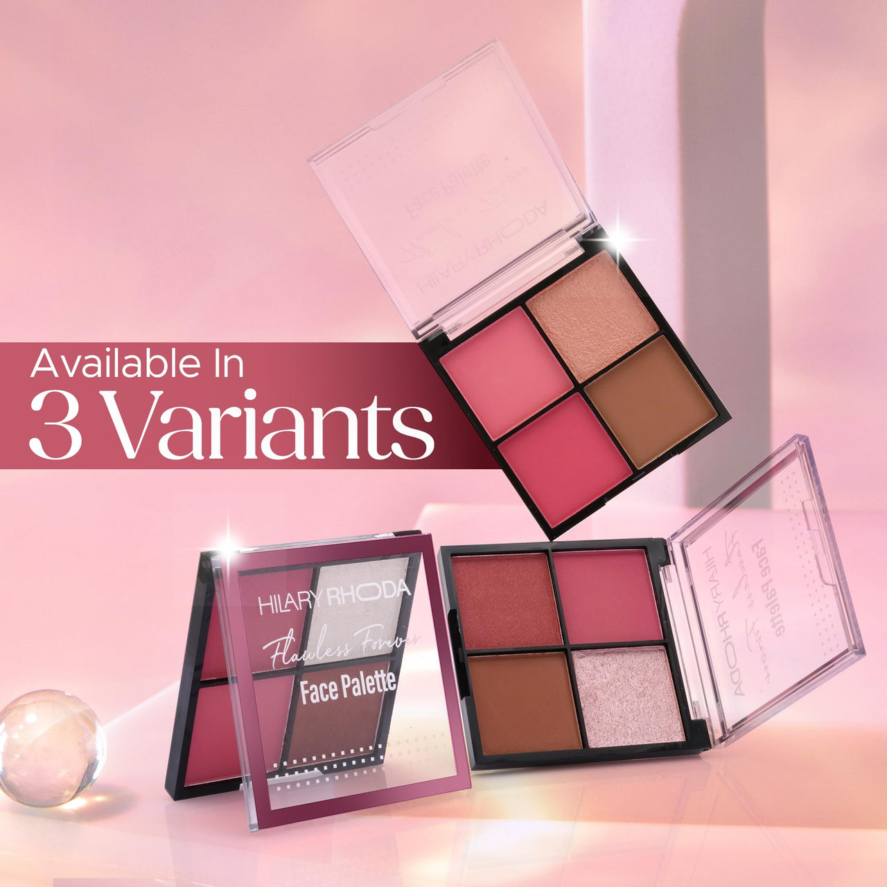 Hilary Rhoda Flawless Forever Face Palette | Highlighter, Contour & 2 Blushes | All-in-one Face Makeup Kit | Highly Pigmented & Long Lasting Face Palette | 11.2g (Dark- Shade 03)