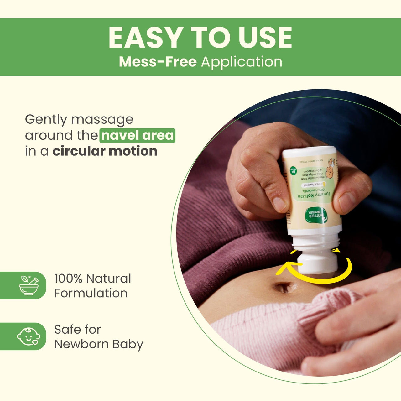 Mother Sparsh Tummy Roll On For Baby, Colic Relief, Constipation and Indigestion With Hing & Saunf | 100% Ayurvedic - 40ml