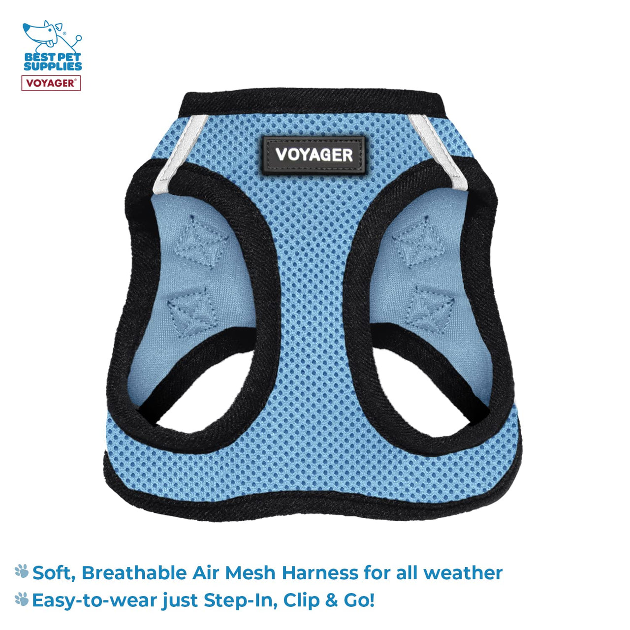 Voyager Step-in Air All Weather Mesh Harness and Reflective Dog 5 ft Leash Combo with Neoprene Handle, for Small, Medium and Large Breed Puppies by Best Pet Supplies - Baby Blue/Black Trim, Small