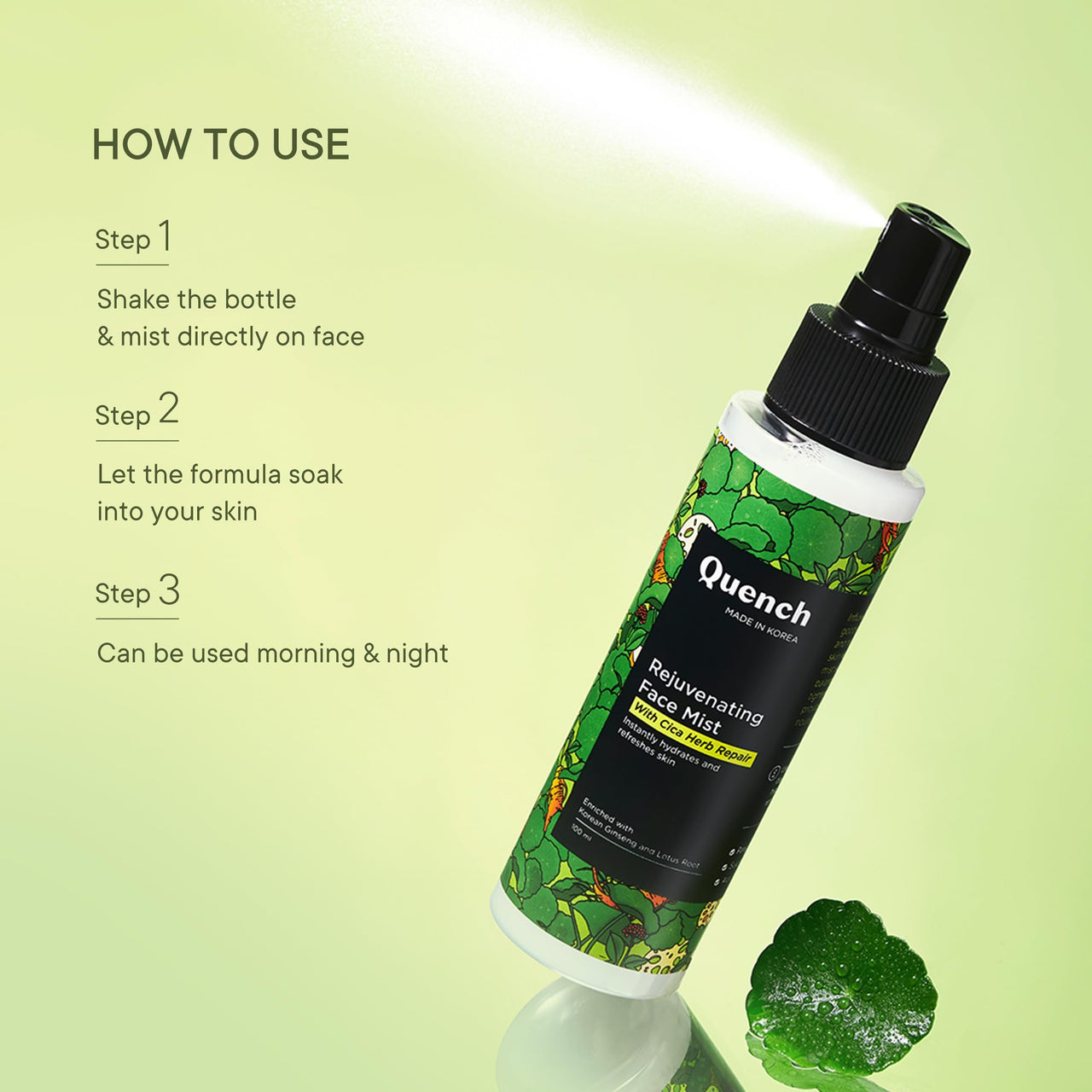 Quench Cica & 2% Niacinamide Face Mist Toner for Oil & Acne Control | Hydrates, Calms and Refreshes Skin | Gentle & Non-Irritating | Lightweight, Alcohol-Free and Non-Comedogenic | Made in Korea (100ml)