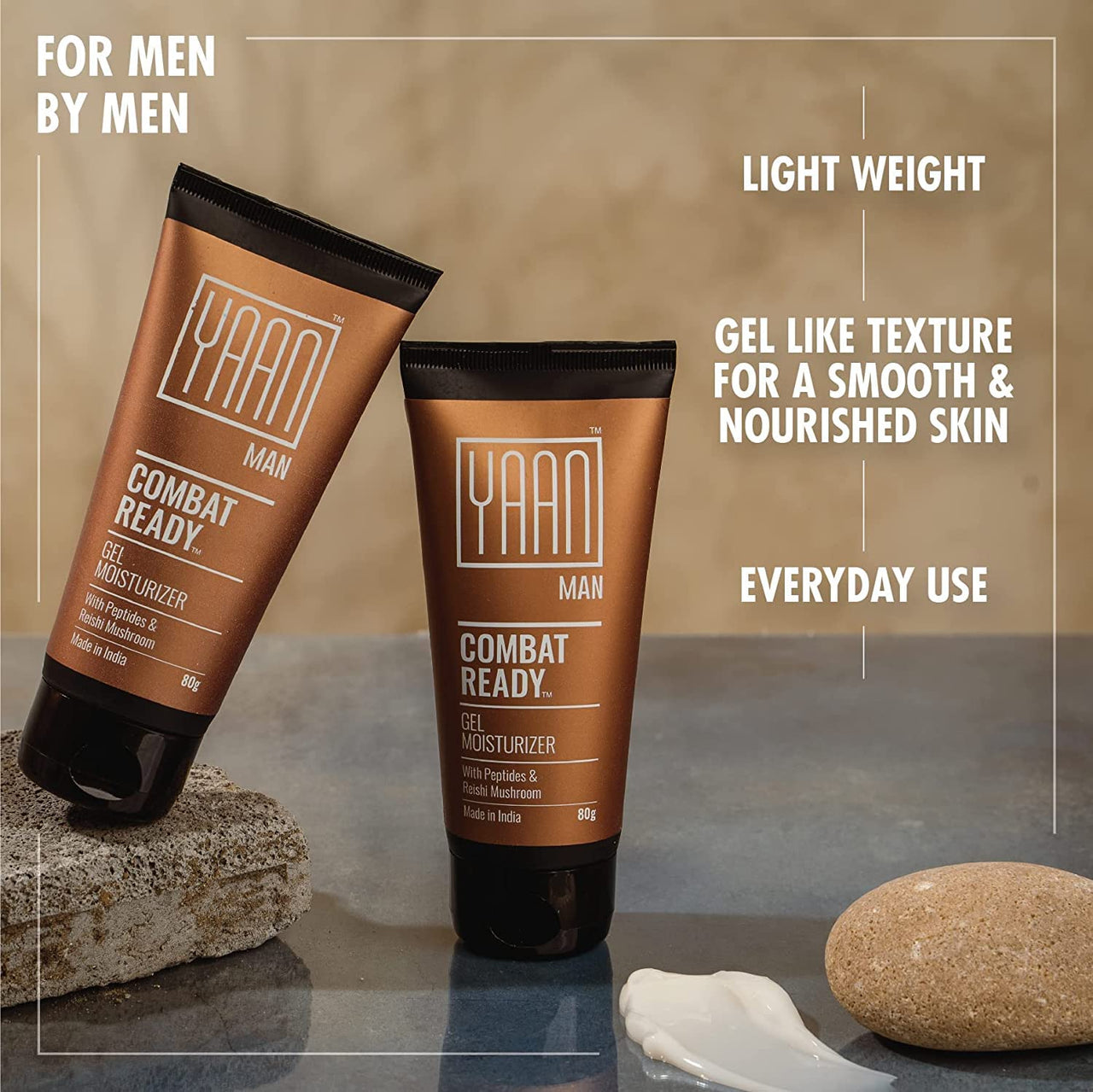 Yaan Man Gel Moisturizer for Men, 80g | Anti-Ageing & Anti-Pollution | Hydrating and Light Weight, Non Sticky | With Peptides and Reshi Mushroom