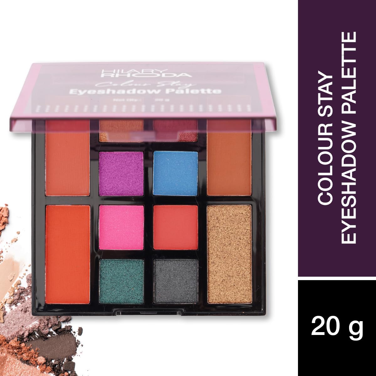Hilary Rhoda Colour Stay Eyeshadow Palette | 12 Shades | Highly Pigmented Eyeshadow Palette | Matte & Shimmer Finish | No Fallout Eyeshadow Palette | Blendable Eyeshadow Palette | 20g