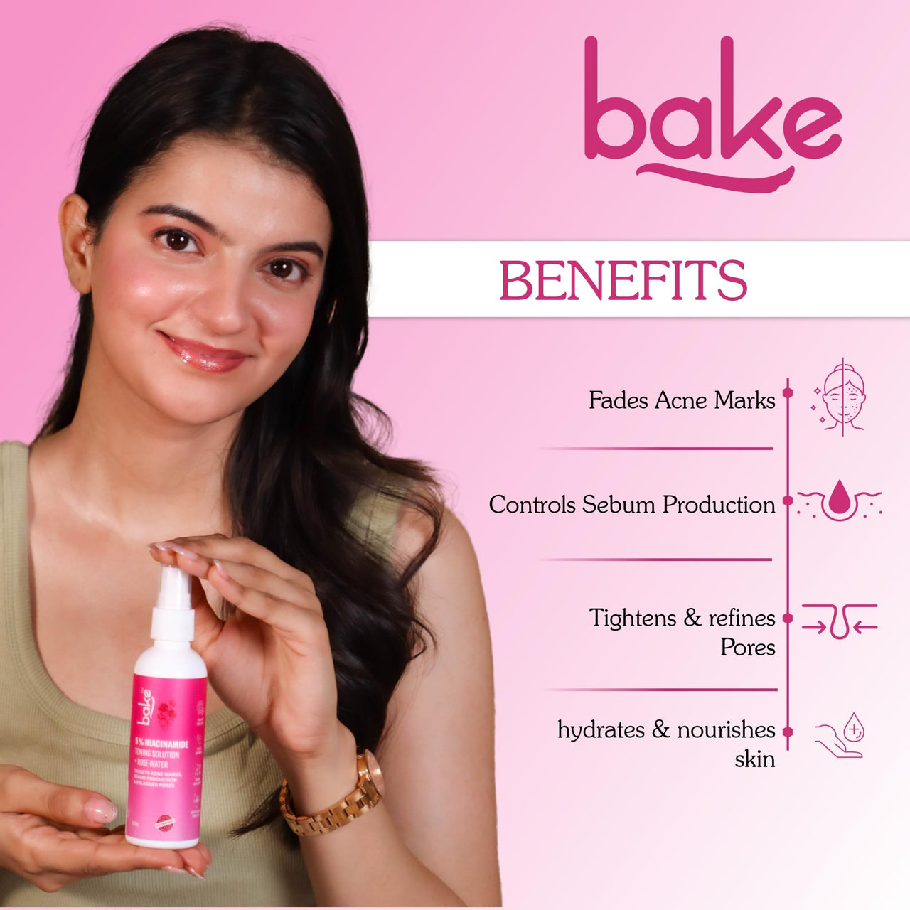 BAKE 5% Niacinamide Toner For Combination & Oily Skin | Targets Acne Marks, Oil Production & Enlarged Pores for Glowing Skin | Alcohol Free Toner for Women & Men | 100ml (Unscented)