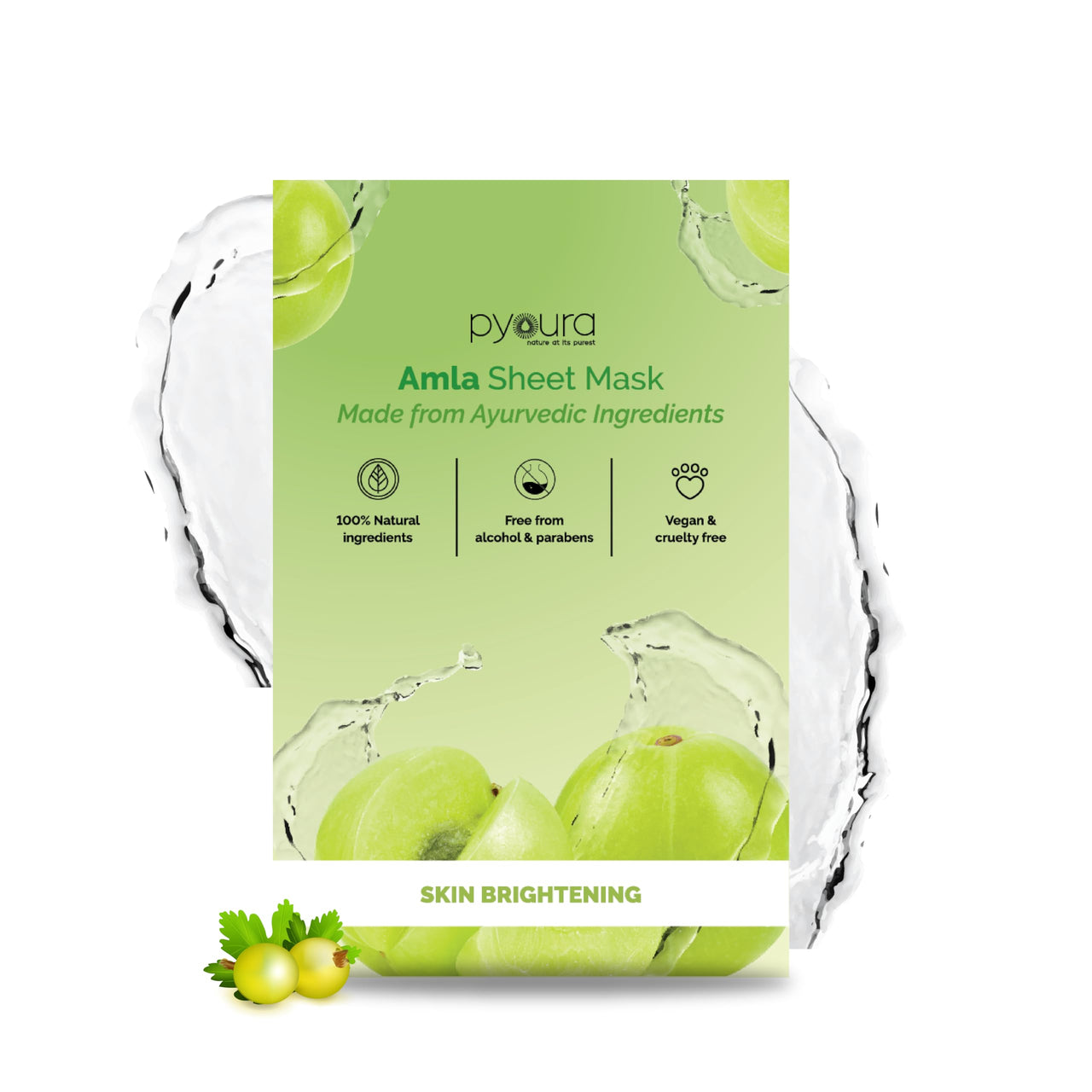 PYOURA Amla Revitalizing Face Sheet Mask, Pure Amla Extract, Alcohol & Paraben-Free, Refreshes Skin, Reduces Dullness, Brightens Skin Tone, Vegan & Cruelty-Free | Pack of 2, Each 23g
