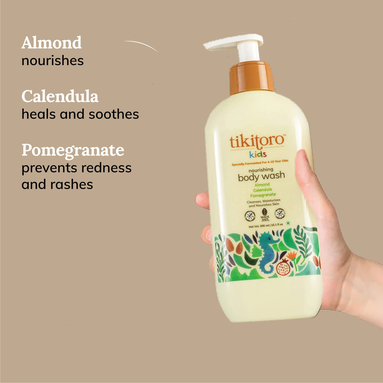 Tikitoro Kids Body Combo Pack | 100% Vegan with Nourishing Body Wash & Soothing Body Lotion | No Parabens & Sulphates | Gift Combo Pack (Age: 4+) (300 ml x 2)