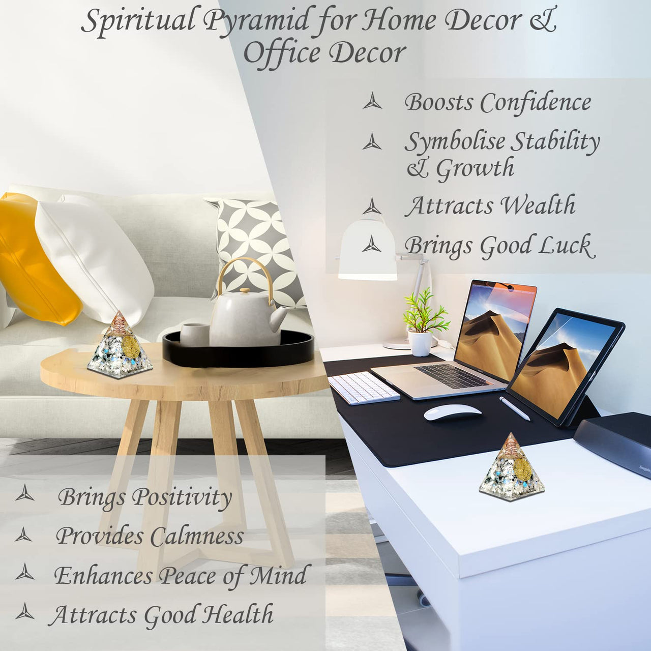 Orgone Pyramid | Rainbow Moonstone Orgonite Pyramid for Success, Anti-stress, Calmness, Growth, Strength | Healing Crystal Gemstone Pyramid | Orgone Pyramid Crystal - Handmade In India