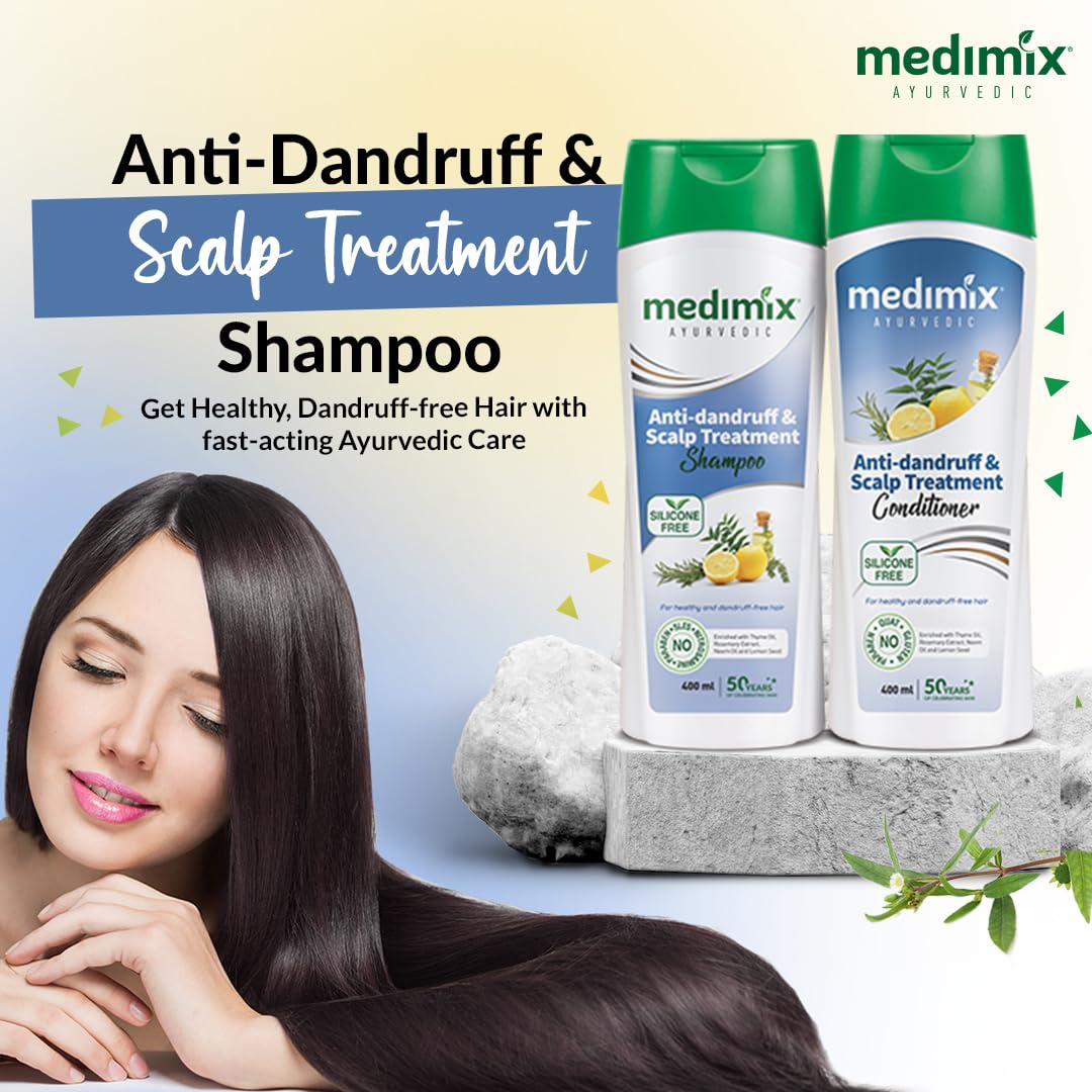 Medimix Ayurvedic Anti-Dandruff & Scalp Treatment Shampoo For Healthy, Dandruff-free Hair 400ml | Infused with Thyme Oil & Rosemary | Natural | Paraben-free | SLES-free | Silicone-free | 100% Vegan