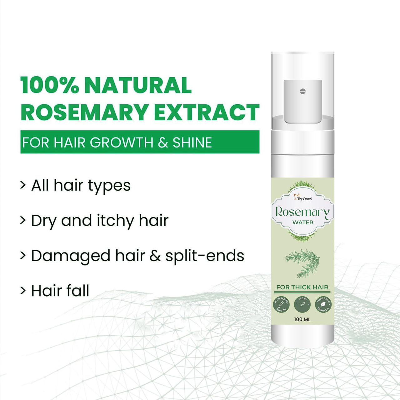 TryOnes Rosemary Water For Hair Growth | Mist Spray for Hairfall | Rosemary Hair Mist For Thick hair| Adds Shine & Helps Reduce Hairfall, Strengthens | For All Types | For Men & Women