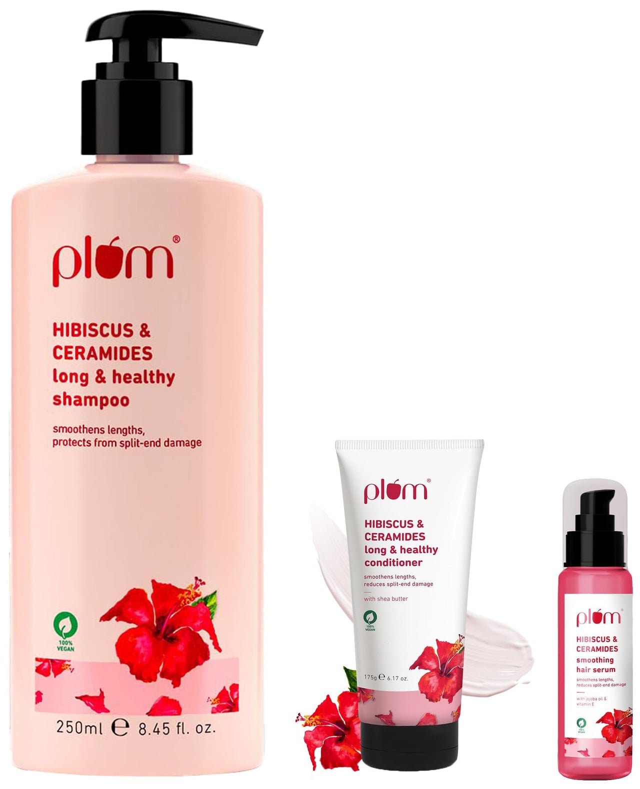 Plum Hibiscus & Ceramides | Shampoo, Conditioner, Hair Serum for all hair types | Controls Frizz & Reduces Split End Damage
