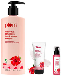 Plum Hibiscus & Ceramides | Shampoo, Conditioner, Hair Serum for all hair types | Controls Frizz & Reduces Split End Damage