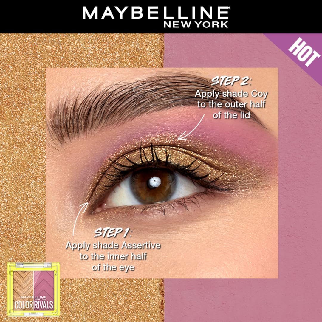 Maybelline New York Color Rivals Pigmented Eyeshadow Palette, Long lasting, Sweatproof, Waterproof, Matte, Shimmer : Assertive x Coy, 3g