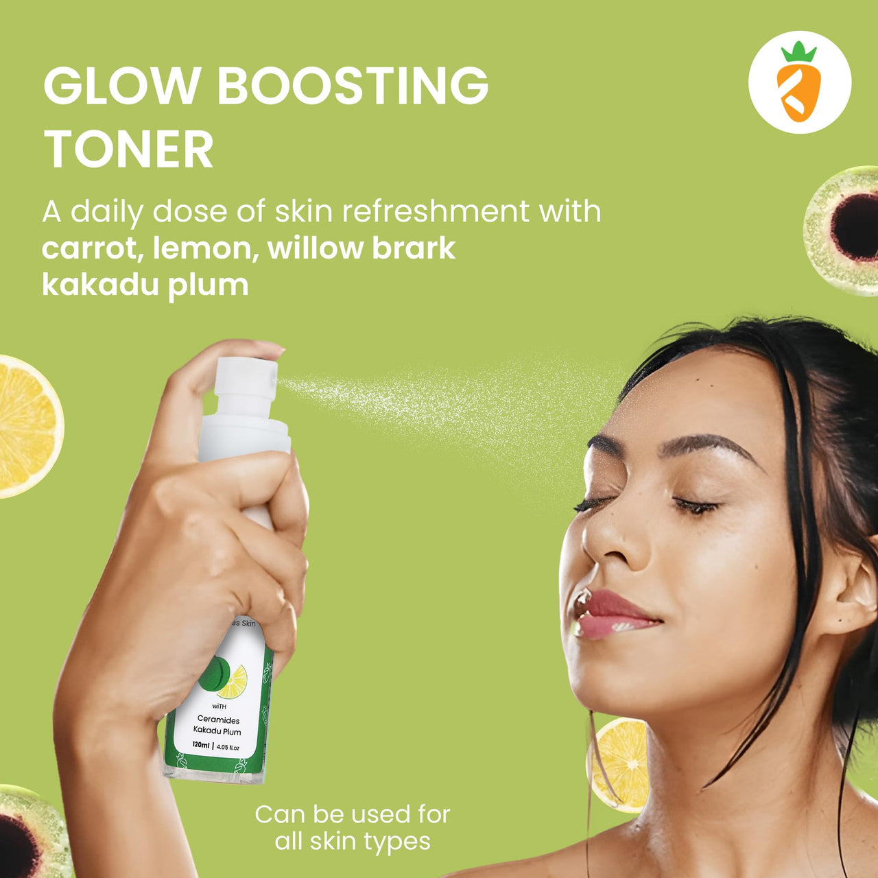 Karrot Natural Skincare Vitamin C Toner for Glowing Skin, Rejuvenating Spray Mist, Evens Tone and Tightens Pores, Blend of Kakadu Plum and Carrot Seed Oil, For Women and Men, All Skin Types, 120ml