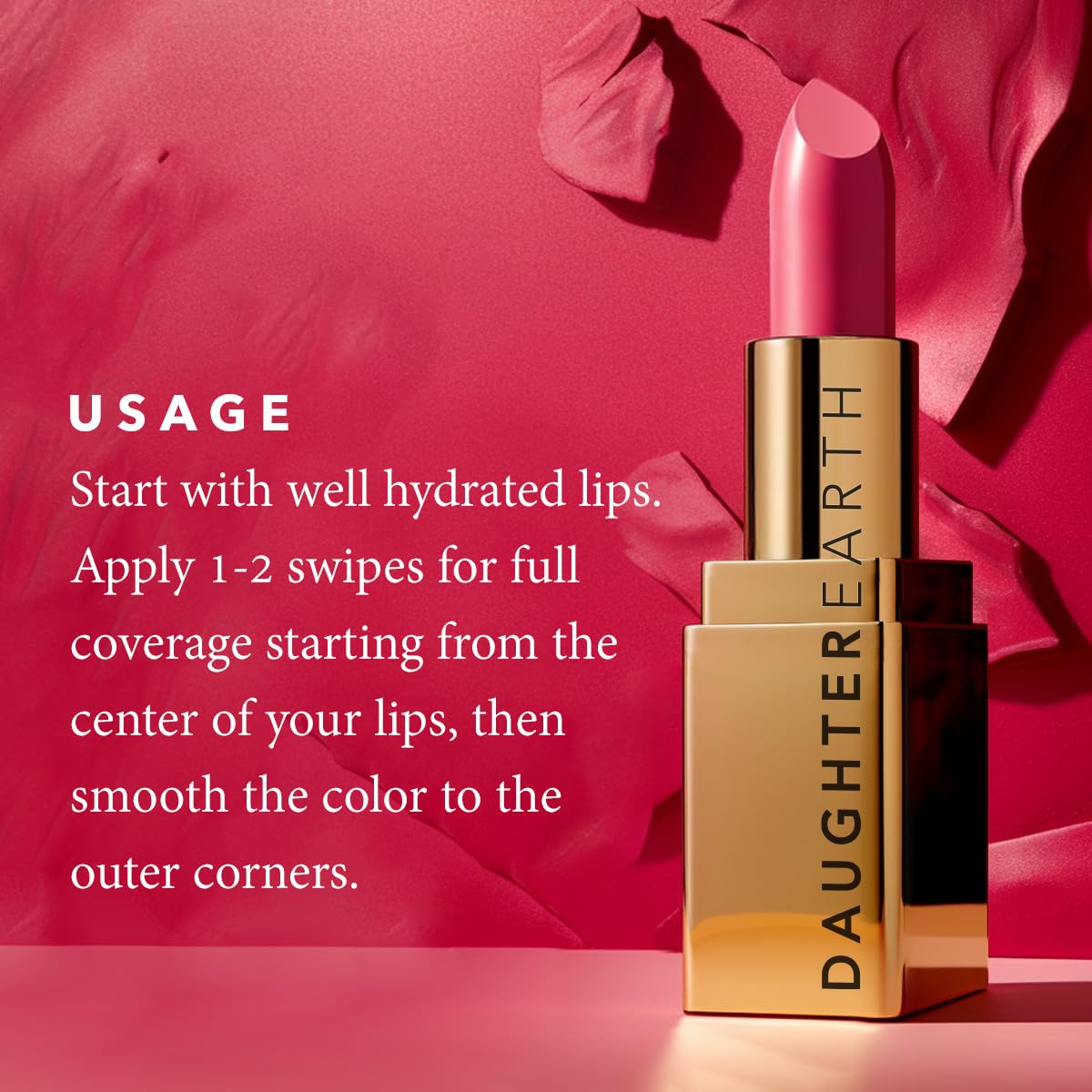 DAUGHTER EARTH Original Pink Lipstick | Vegan Plant Based Highly Pigmented Natural Lightweight Non Drying Lip Color | Long Lasting Phytonutrient Lipstick With Vit E & Bakuchiol | UV Protection | 4g