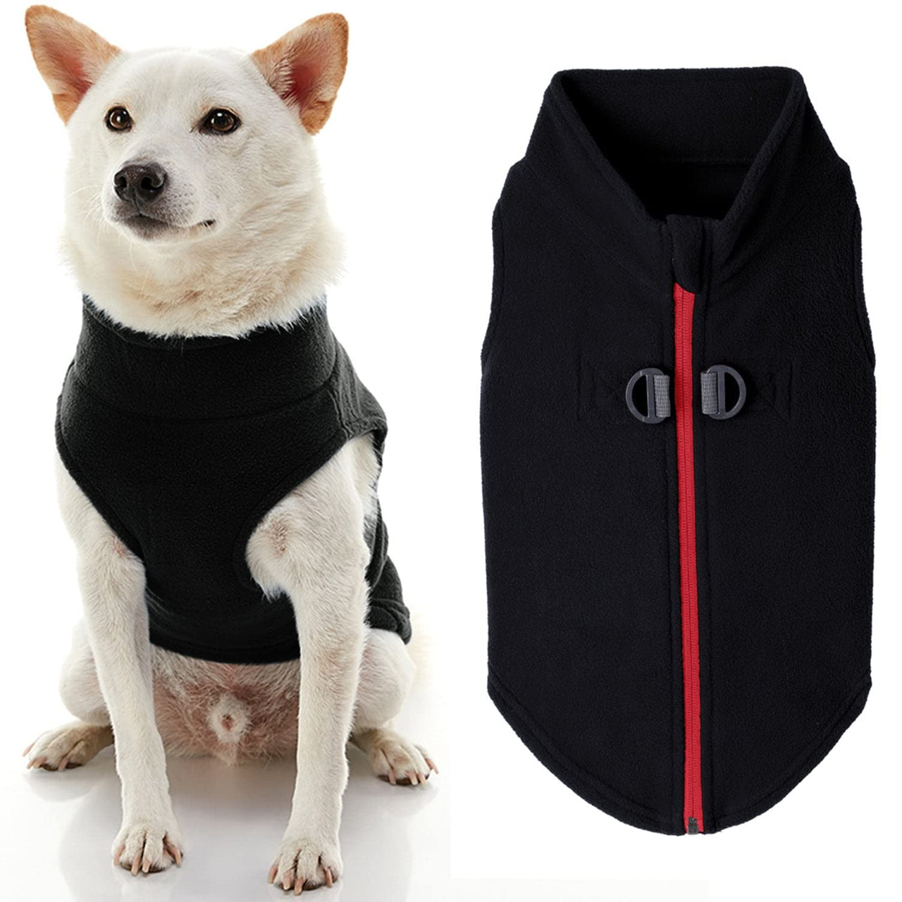 Gooby Zip Up Fleece Dog Sweater - Black, Medium - Warm Pullover Fleece Step-in Dog Jacket with Dual D Ring Leash - Winter Small Dog Sweater - Dog Clothes for Small Dogs Boy and Medium Dogs Medium chest (~17.5")