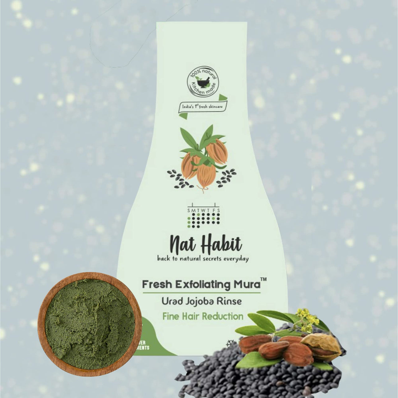 Nat Habit Face Scrub, Urad Jojoba Exfoliating Mura For Fine Facial Hair Reduction And Deep Cleansing, Provide Clean, Clear & Soft Skin (Pack of 2 x 25 gm)