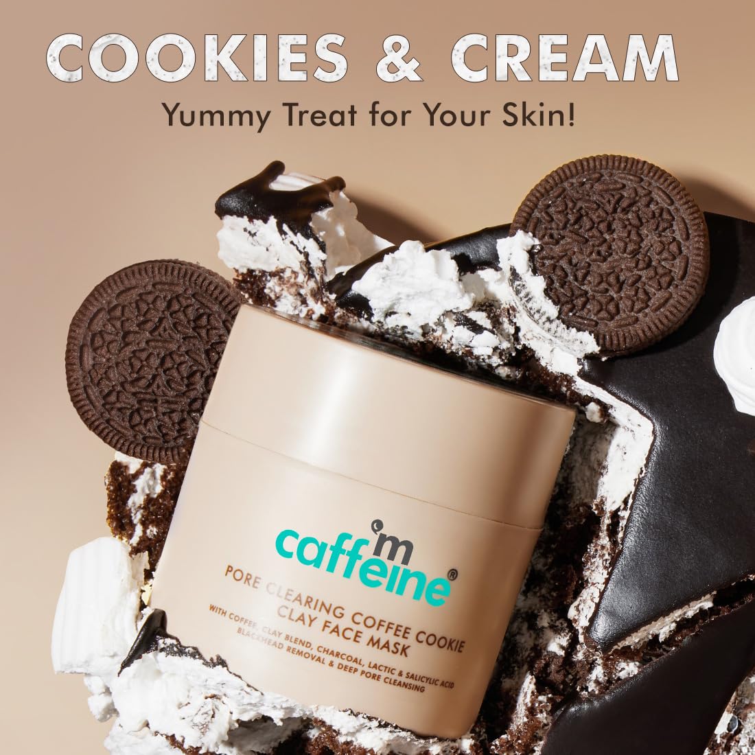 mCaffeine Pore Cleanse Coffee Cookie Detan Face Mask | 9% AHA BHA, 3% Charcoal Beads, Coffee Clay Mask | Reduces Blackheads | 10 mins Charcoal Face Pack | Detan Pack for All Skin Types - 100g