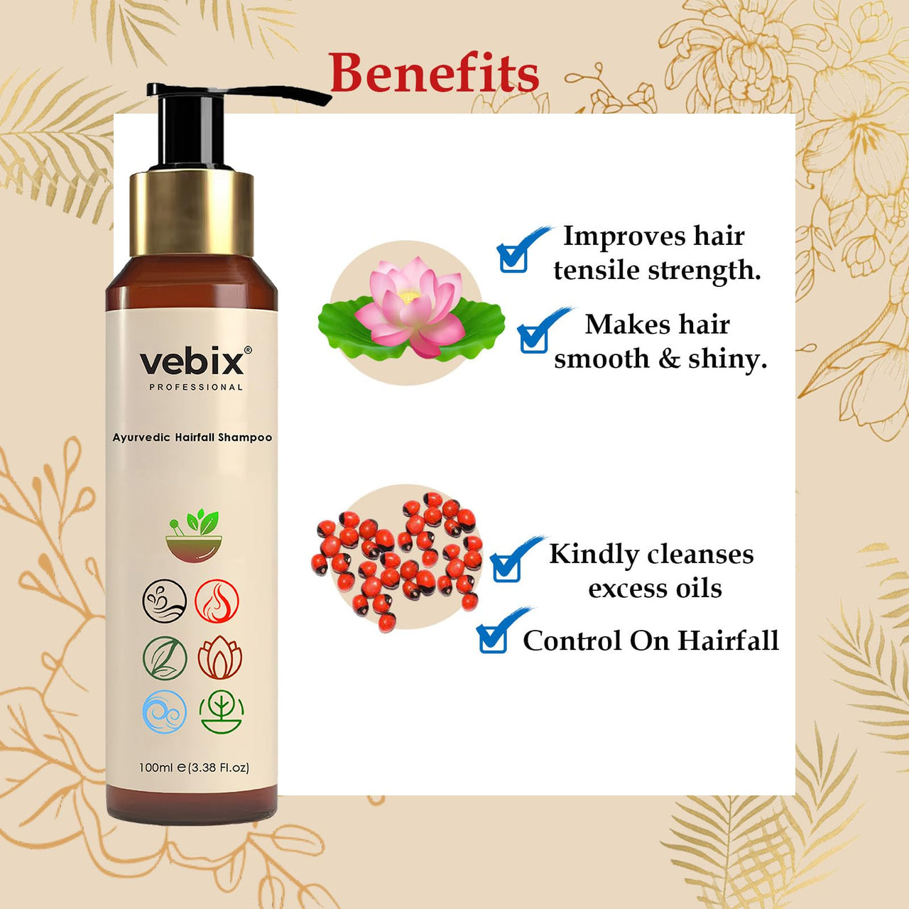 Vebix Professional Customized Ayurvedic Anti-Hairfall Shampoo For All Hair (200ml)