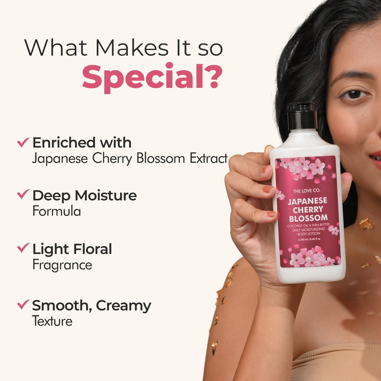 THE LOVE CO. Japanese Cherry Blossom Body Lotion - Nourishing Moisturizer Cream for Dry Skin - Suitable for Men and Women with Jojoba Oil, Shea Butter & Vitamin E - 250ml
