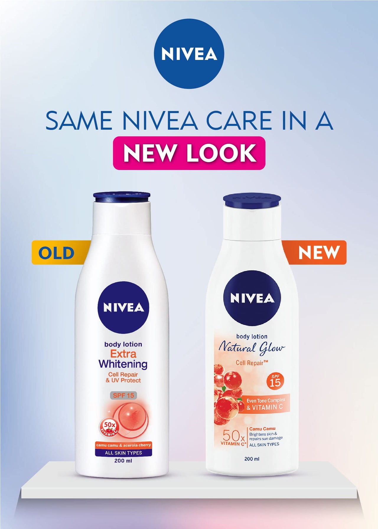 NIVEA Body Lotion Natural Glow, Cell Repair, Spf 15 & 50X Vitamin C 400ml (Pack of 3)